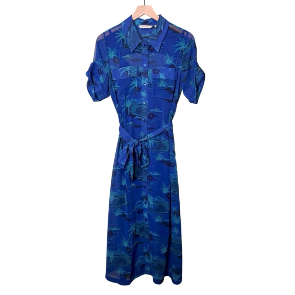 Soft Surroundings Aquatica Midi‎ Shirt Dress Floral Resort Dazzling Blue Small